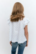 Y boho short sleeve top - Blue ditsy