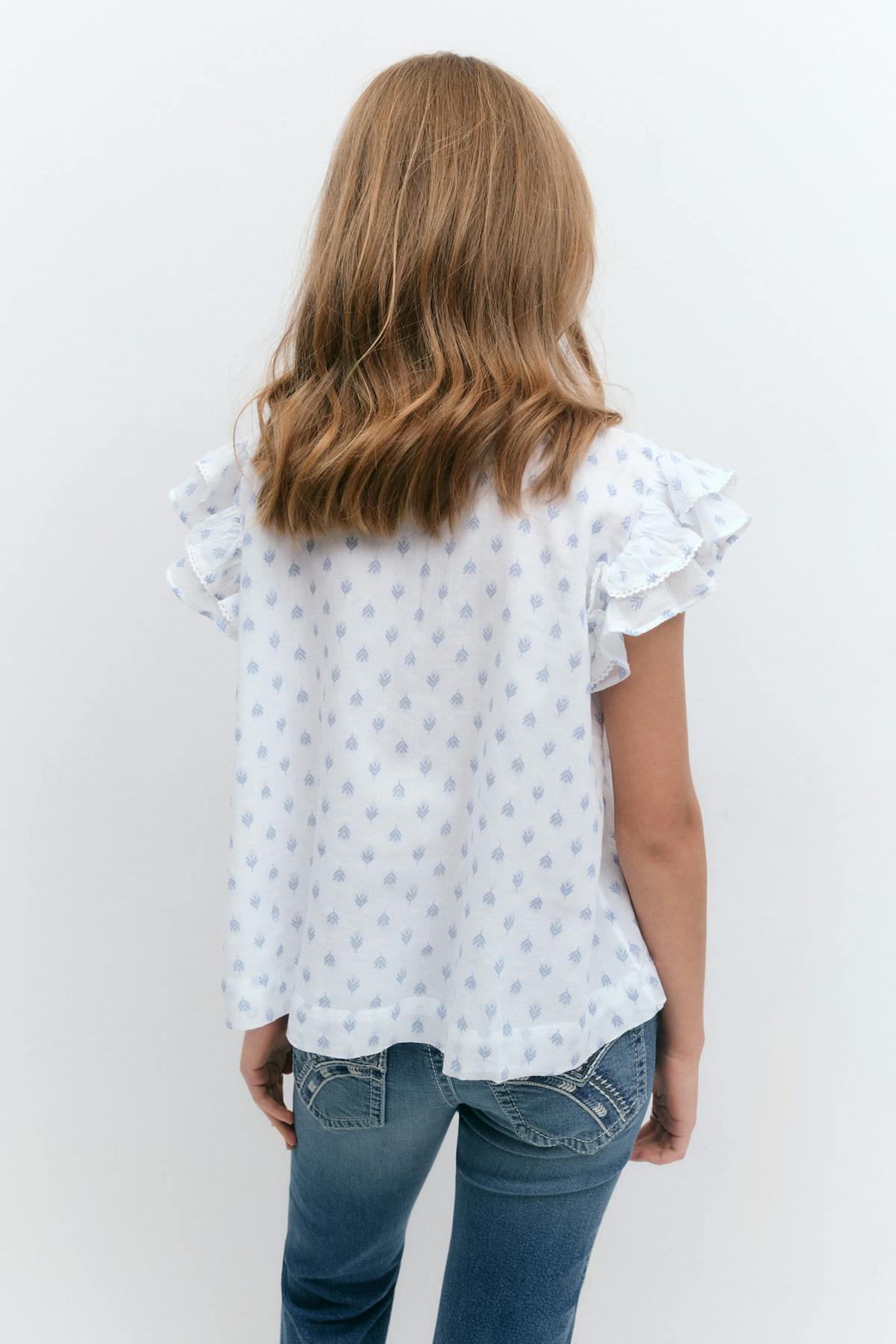 Y boho short sleeve top - Blue ditsy