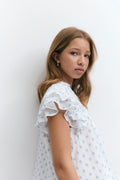 Y boho short sleeve top - Blue ditsy