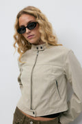 Faux suede short jacket - Beige clair