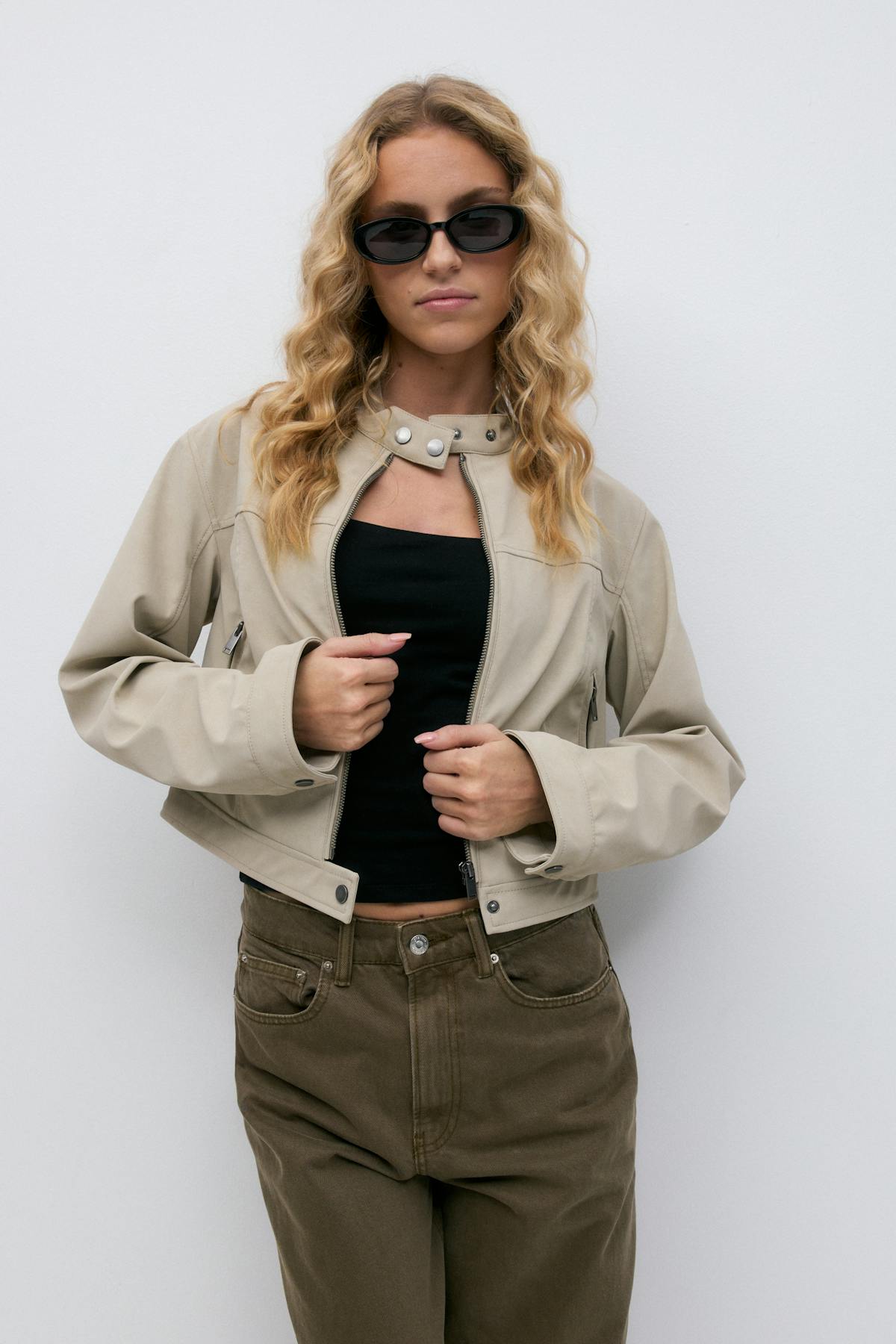 Faux suede short jacket - Beige clair