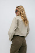 Faux suede short jacket - Beige clair
