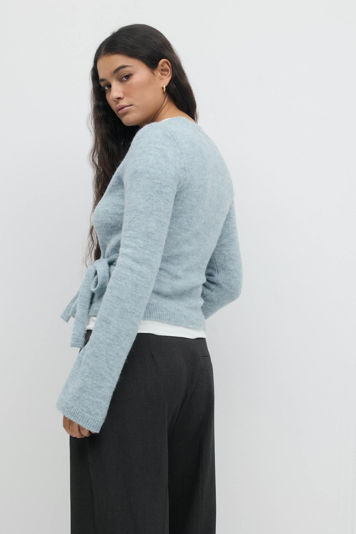 knitted wrap cardigan - Lt grey melange