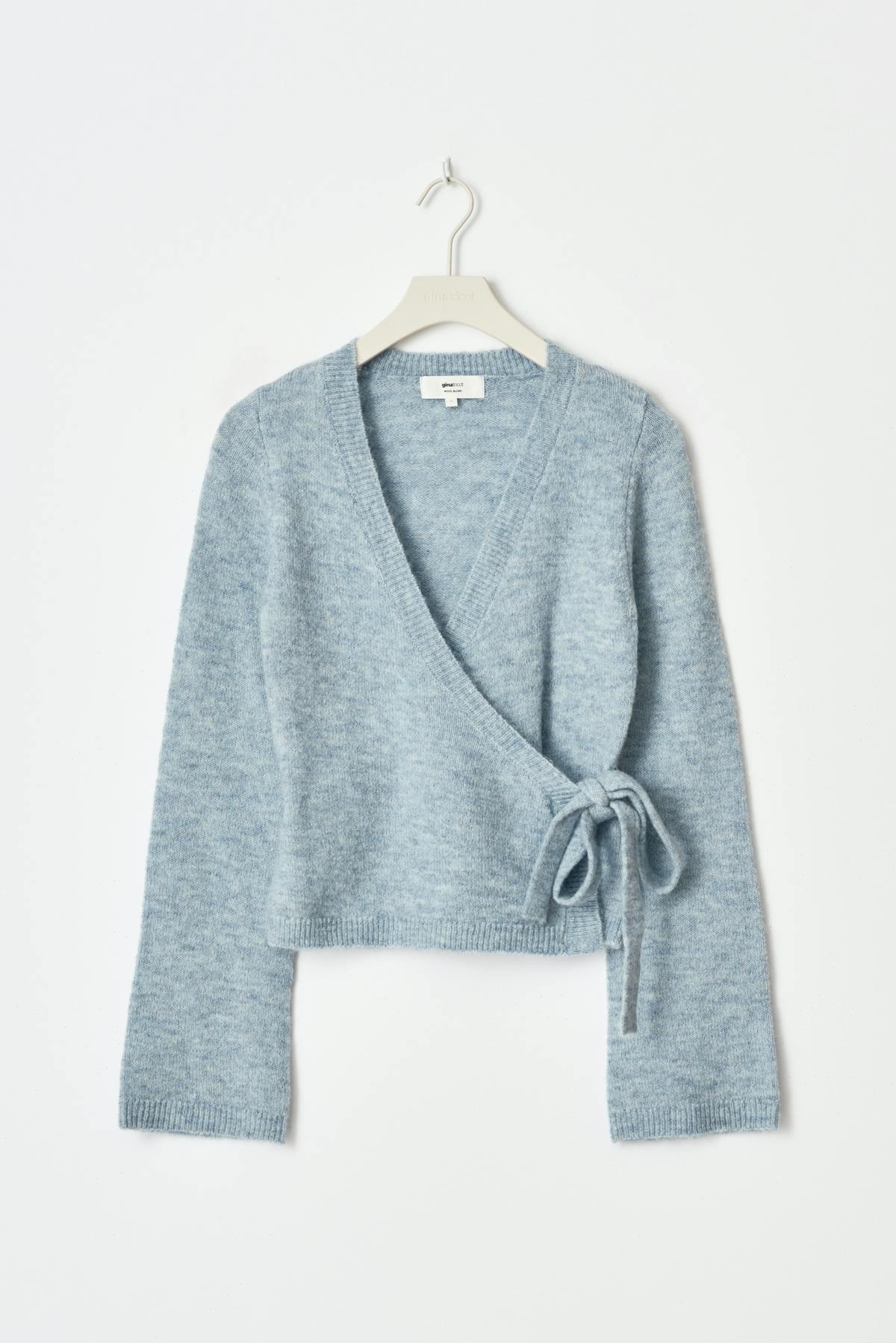 knitted wrap cardigan - Lt grey melange