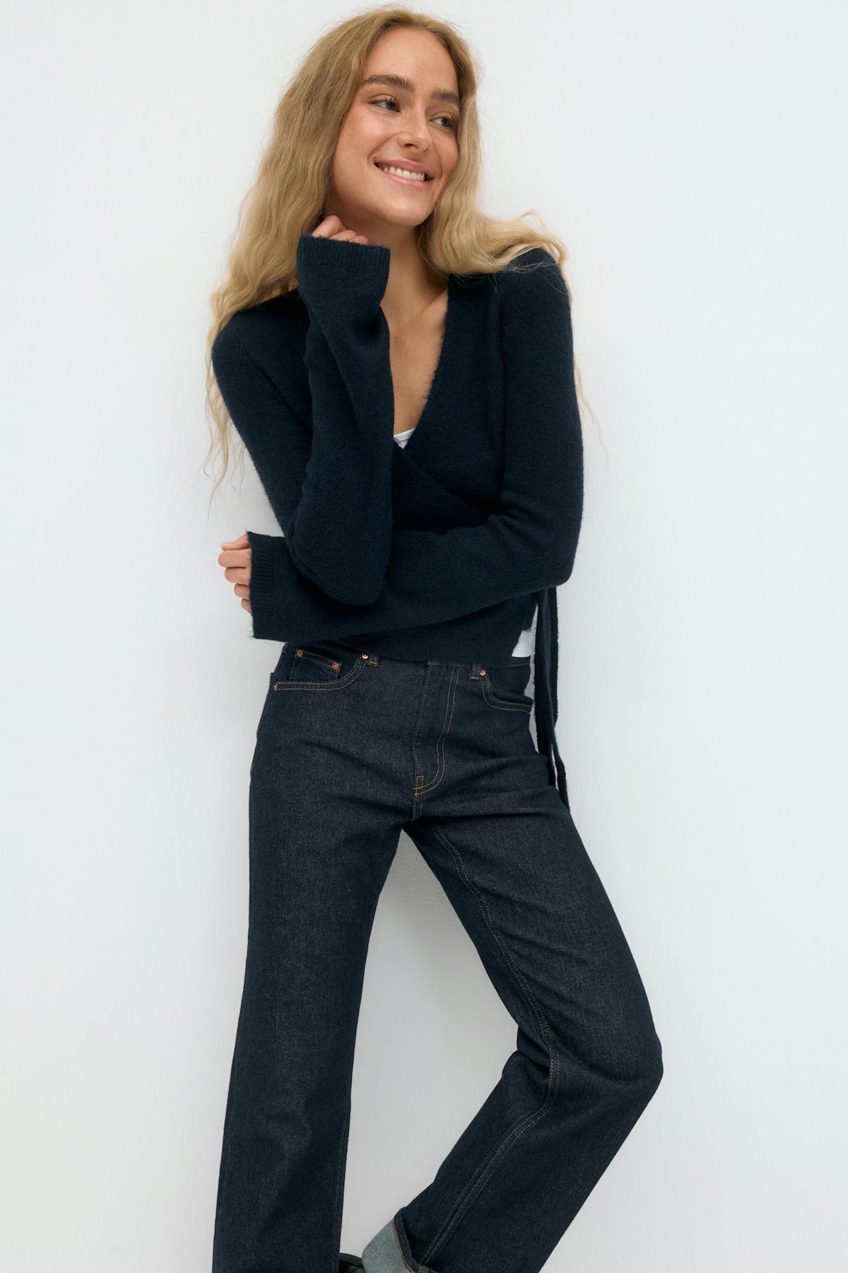 knitted wrap cardigan - Cashmere blue