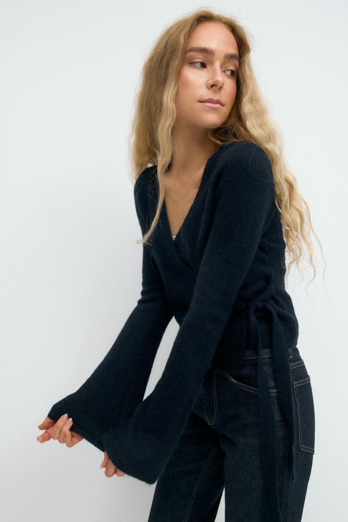 knitted wrap cardigan - Cashmere blue