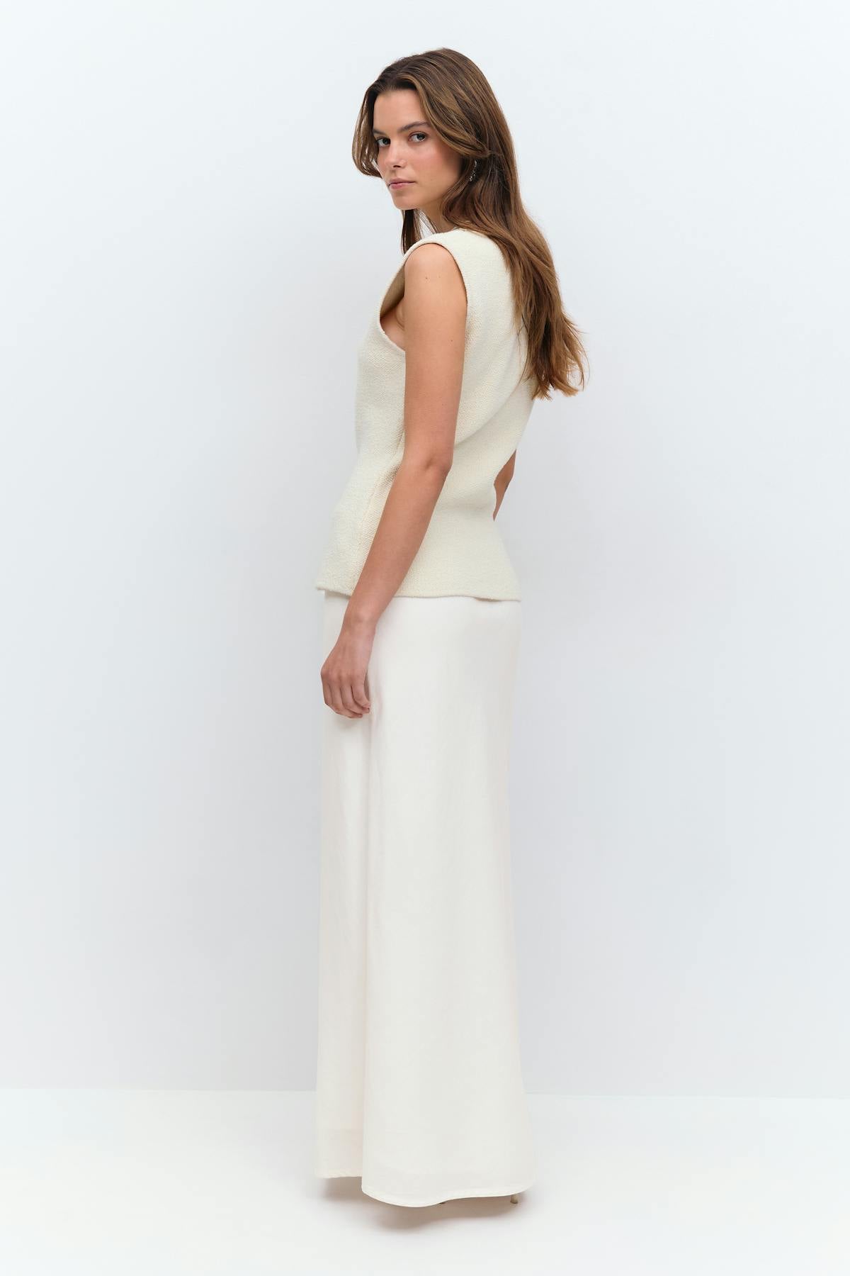 Drawstring maxi skirt - Blanc