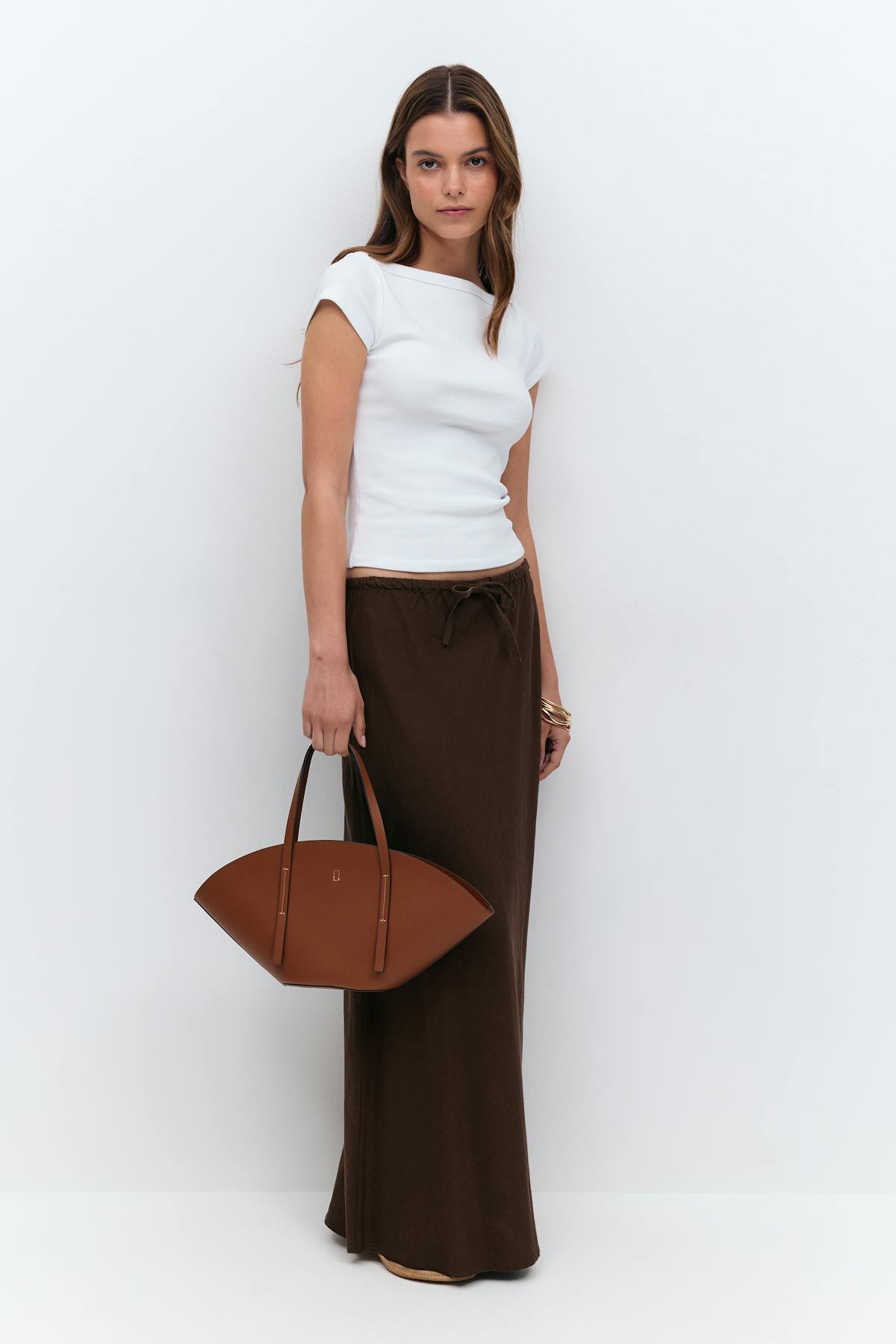 Drawstring maxi skirt - Kaki