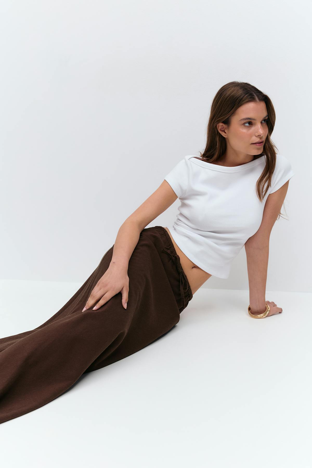 Drawstring maxi skirt - Kaki