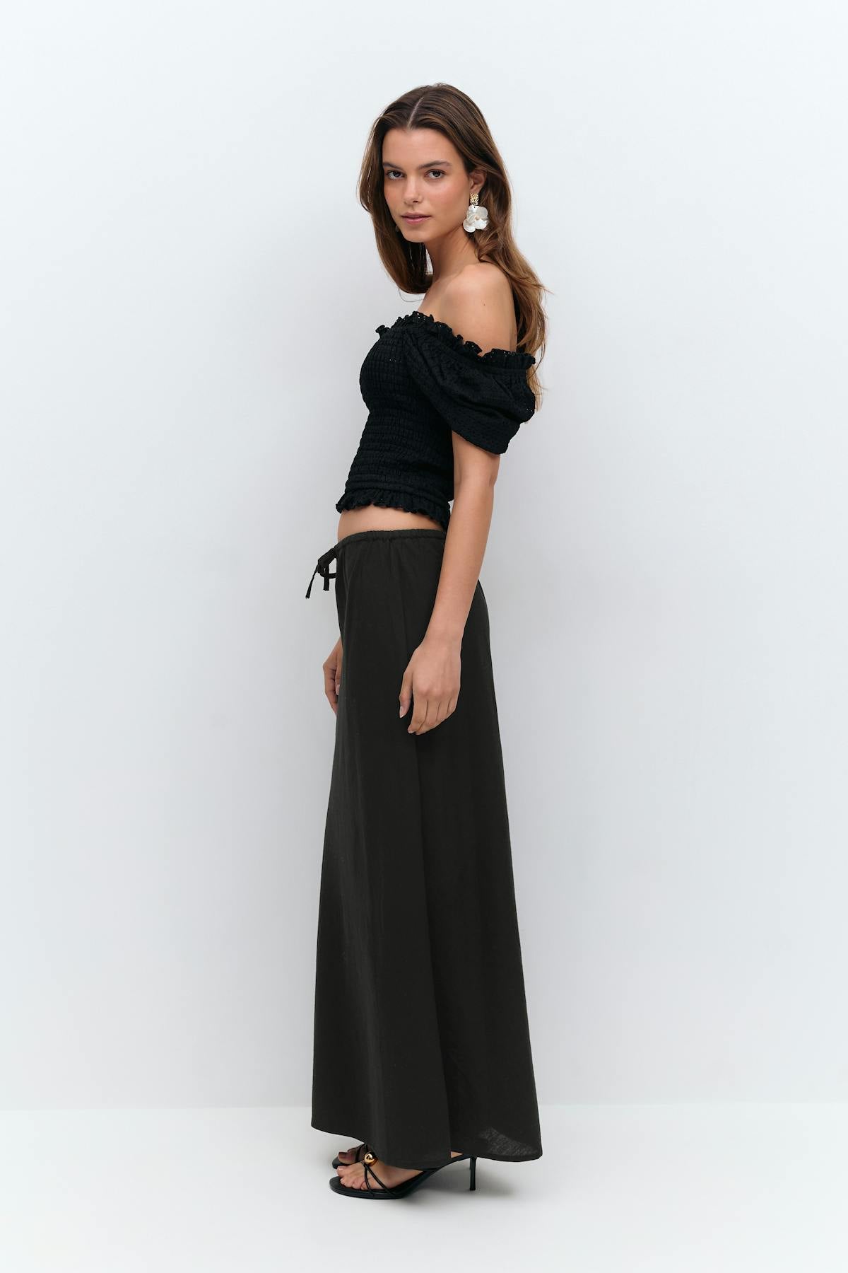 Drawstring maxi skirt - Blanc