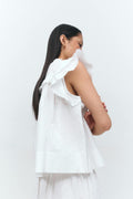 Poplin frill top - Kaki
