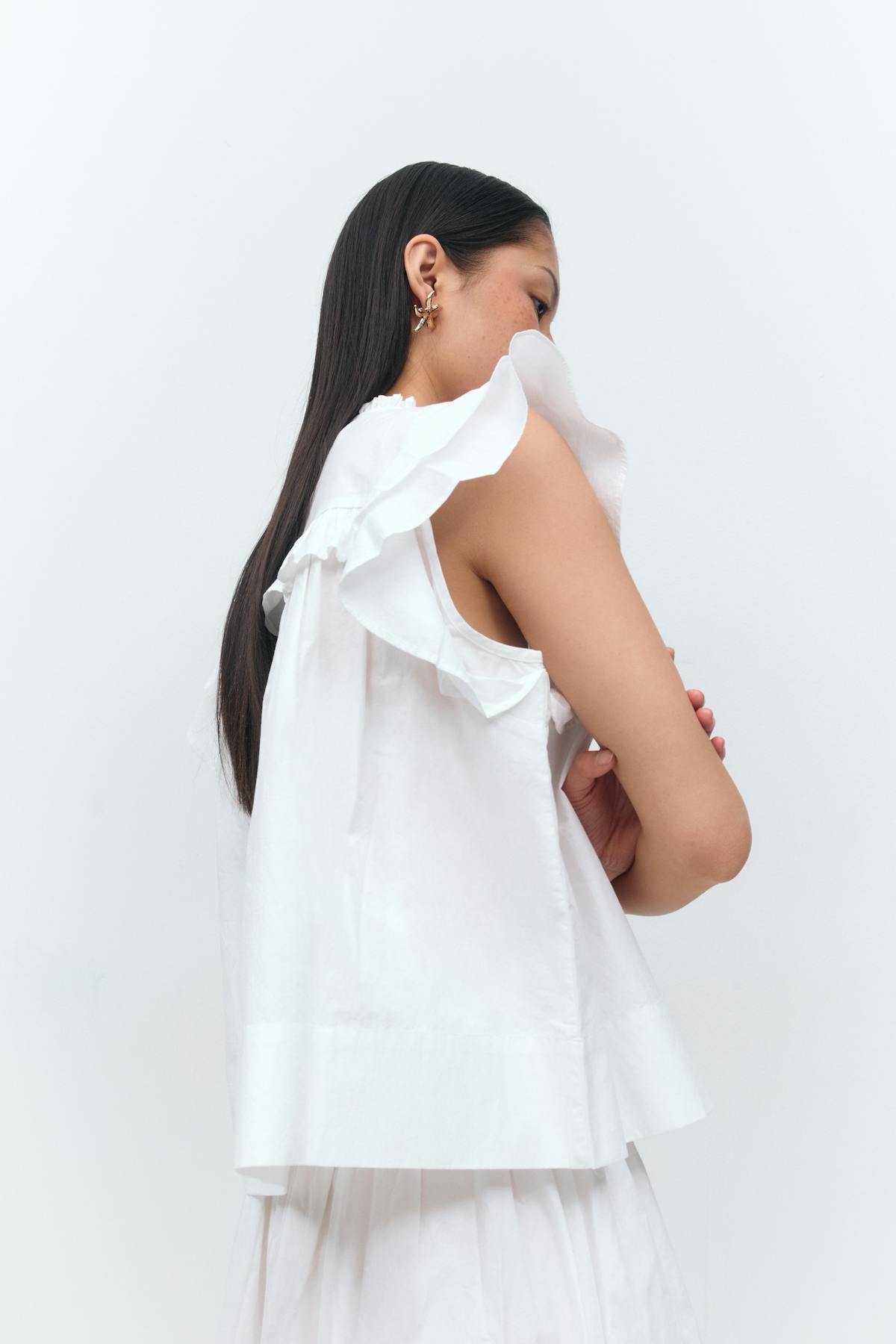 Poplin frill top - Kaki