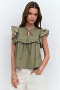 Poplin frill top - Kaki