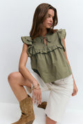 Poplin frill top - Noir