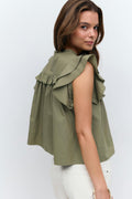 Poplin frill top - Kaki