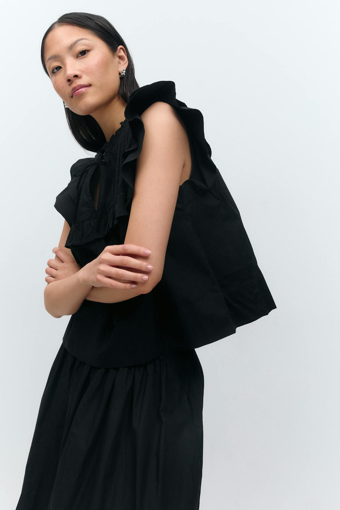 Poplin frill top - Noir