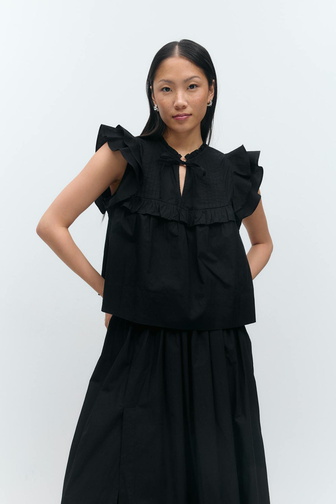 Poplin frill top - Noir