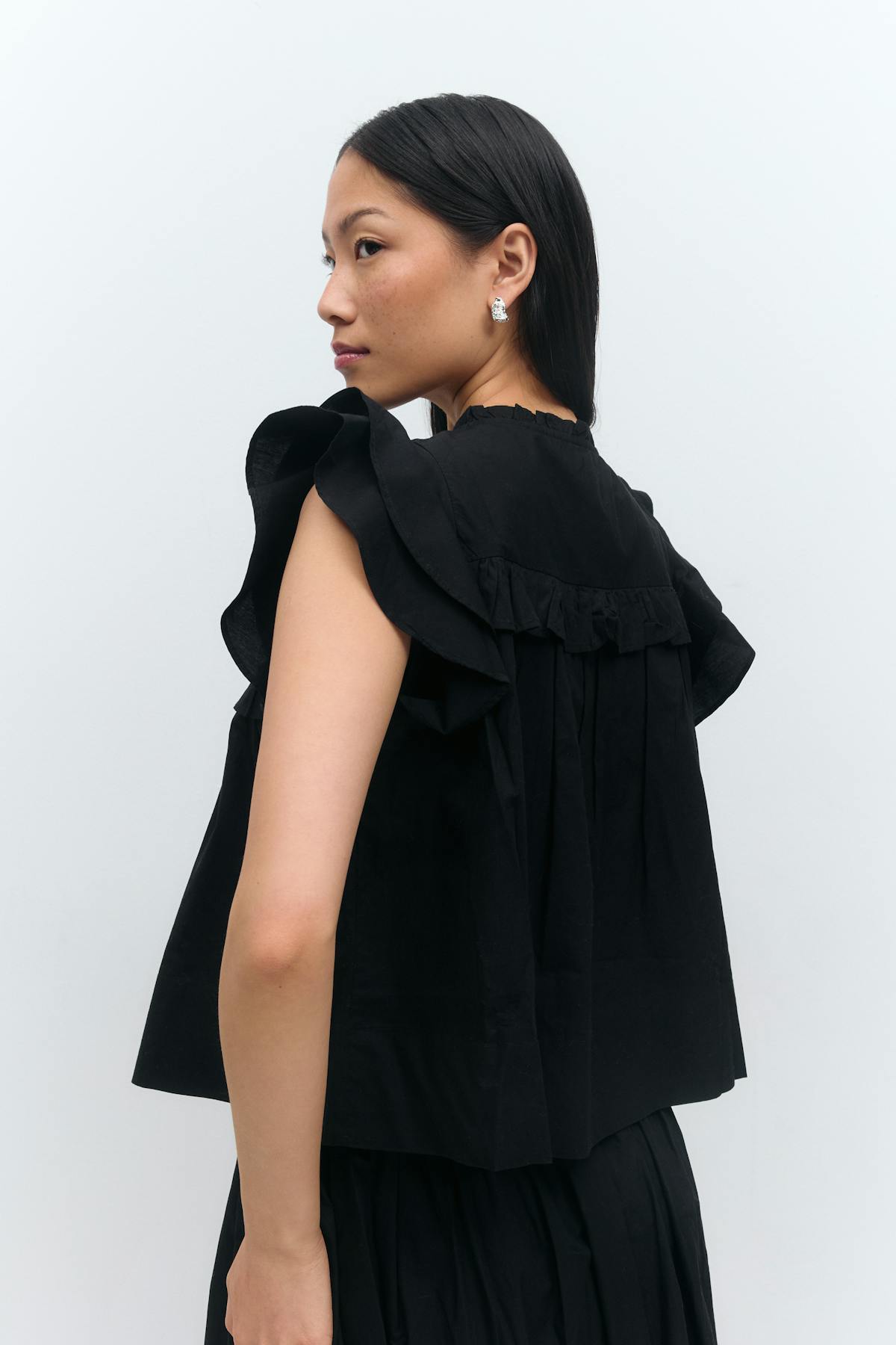 Poplin frill top - Noir