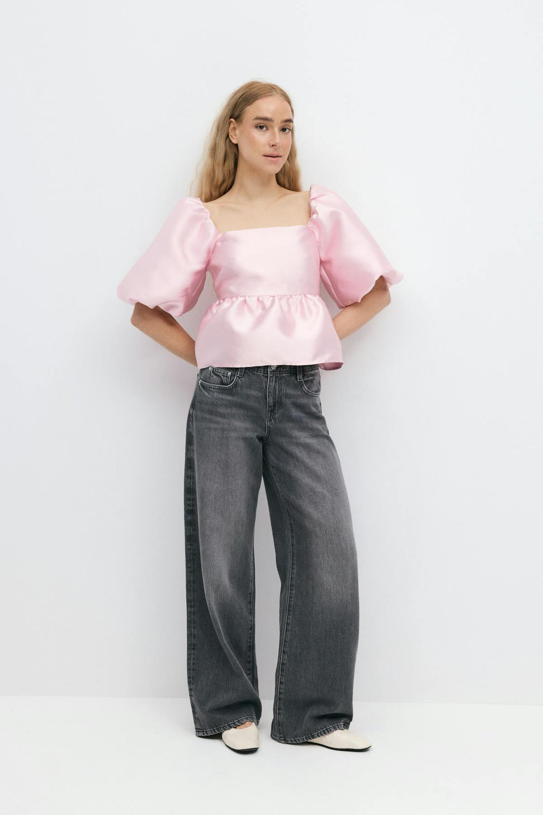 Shiny peplum blouse - Rose clair