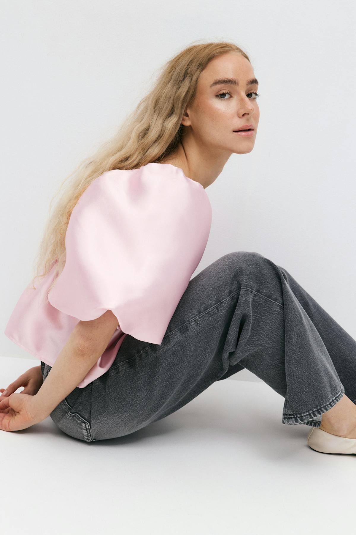 Shiny peplum blouse - Rose clair