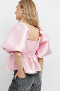 Shiny peplum blouse - Rose clair