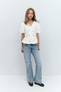 Y tie peplum top - Blanc