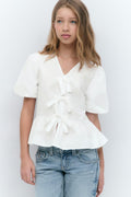 Y tie peplum top - Blanc