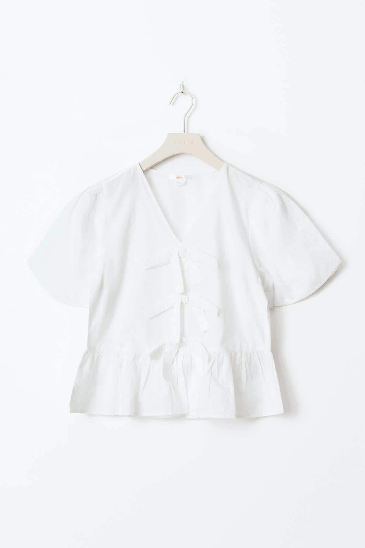 Y tie peplum top - Blanc