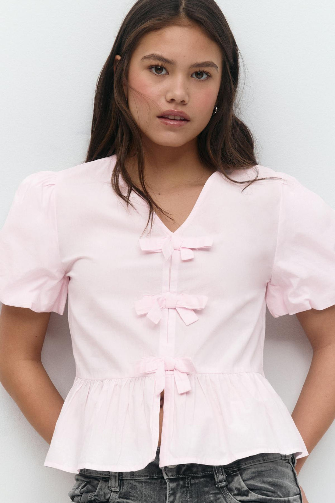 Y tie peplum top - Rose