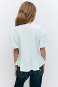 Y tie peplum top - Blue/white str