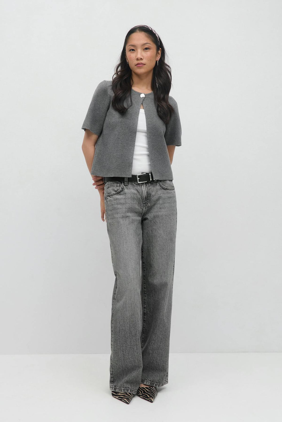 One button knitted top - Gris anthracite