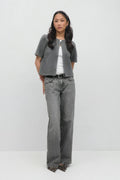 One button knitted top - Gris anthracite