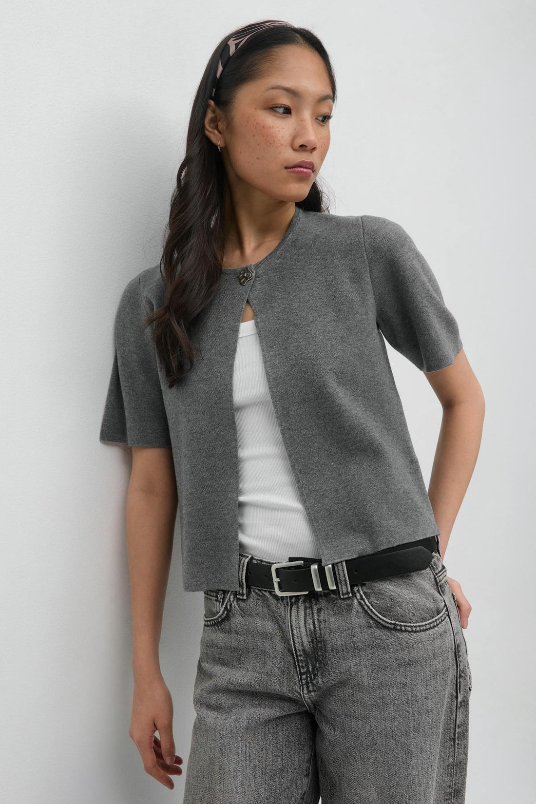 One button knitted top - Gris anthracite
