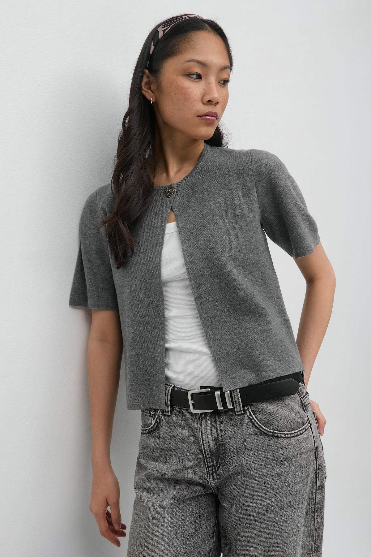 One button knitted top - Gris anthracite