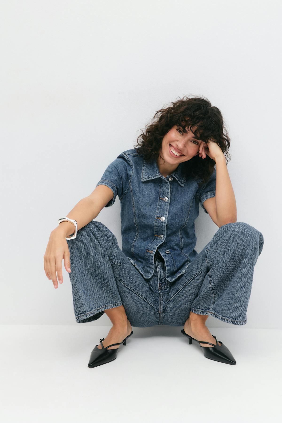 Shaped denim shirt - Mid blue