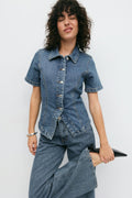 Shaped denim shirt - Mid blue