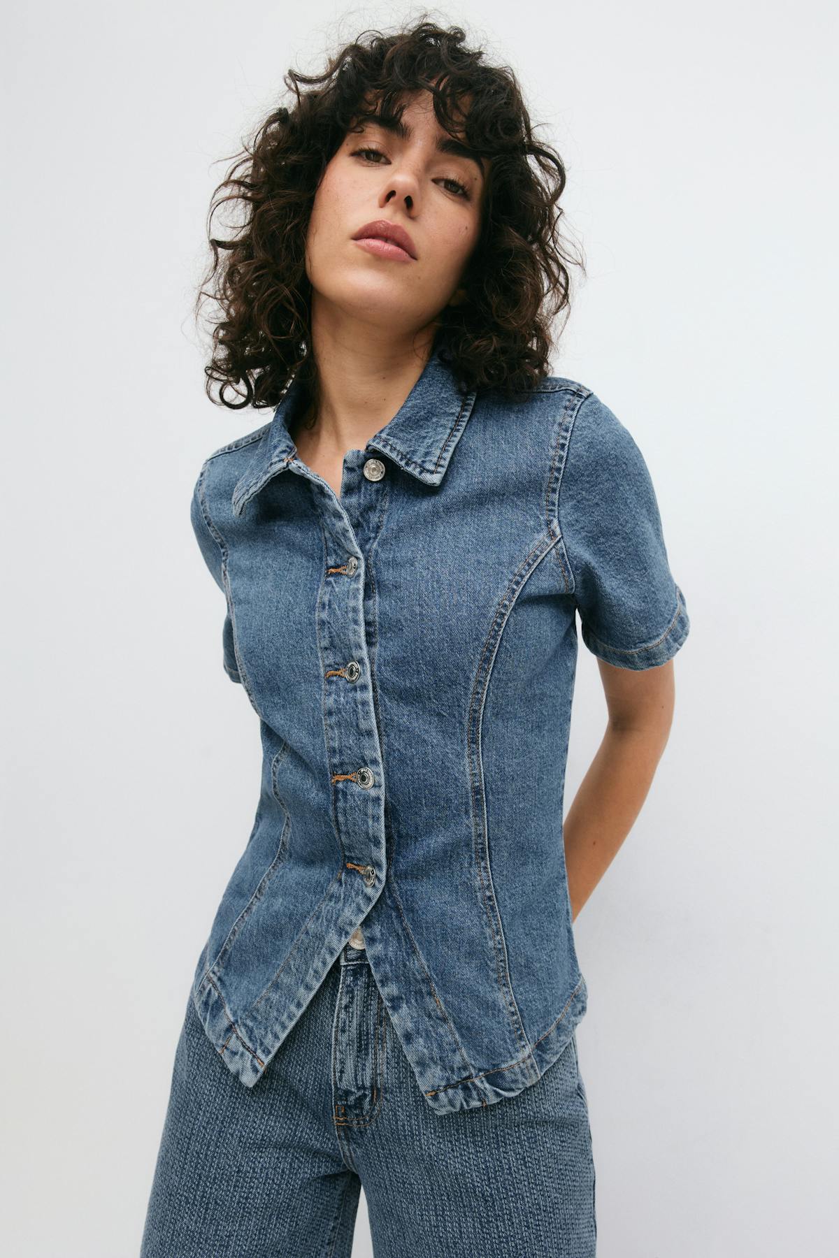 Shaped denim shirt - Mid blue