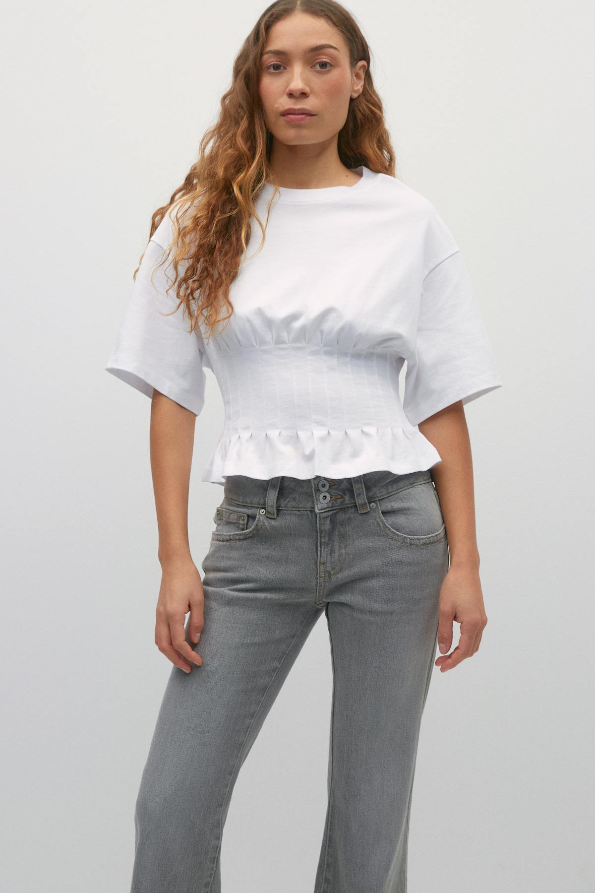 Pleated tee - Abbey stone