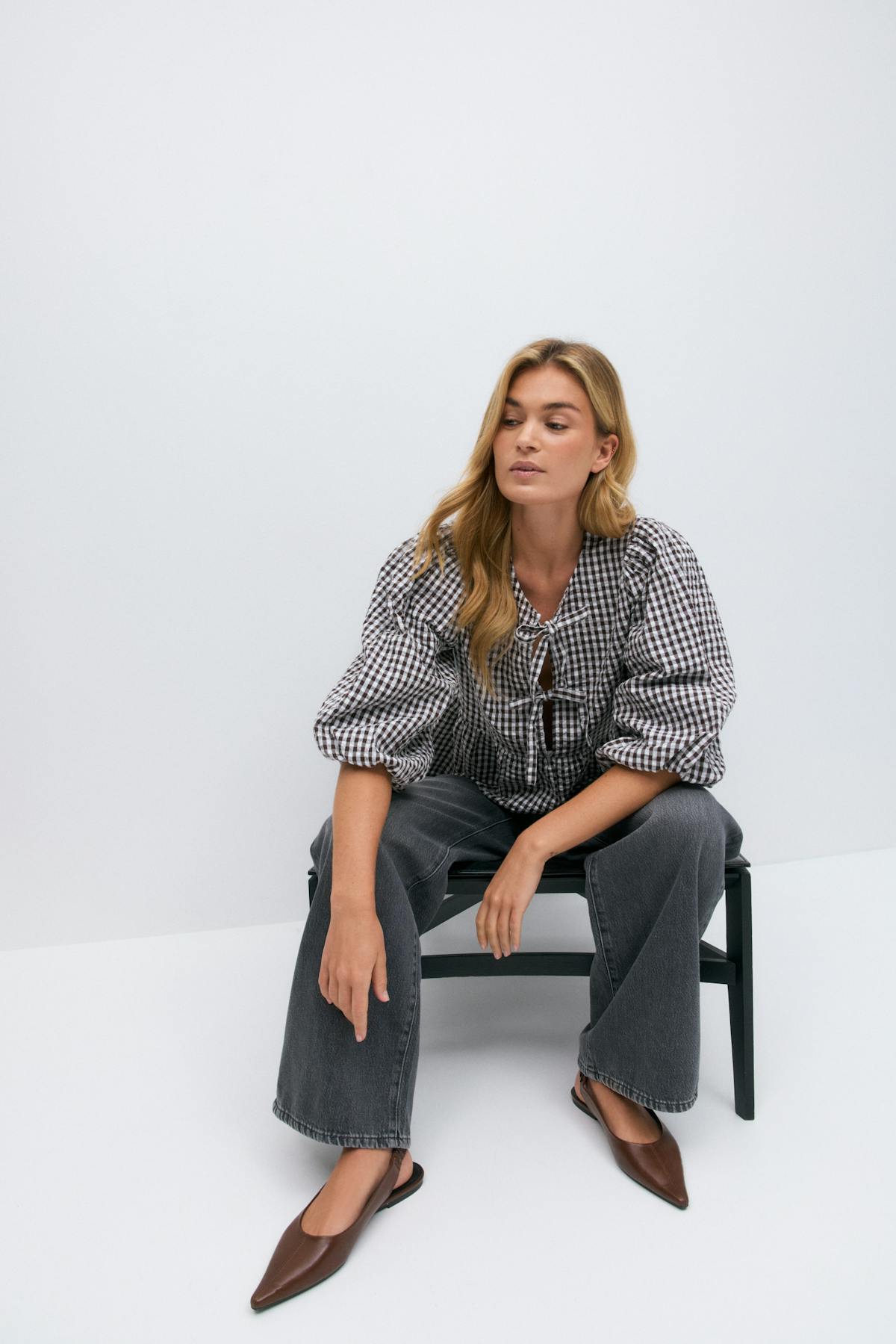 Gingham blouse - Marron