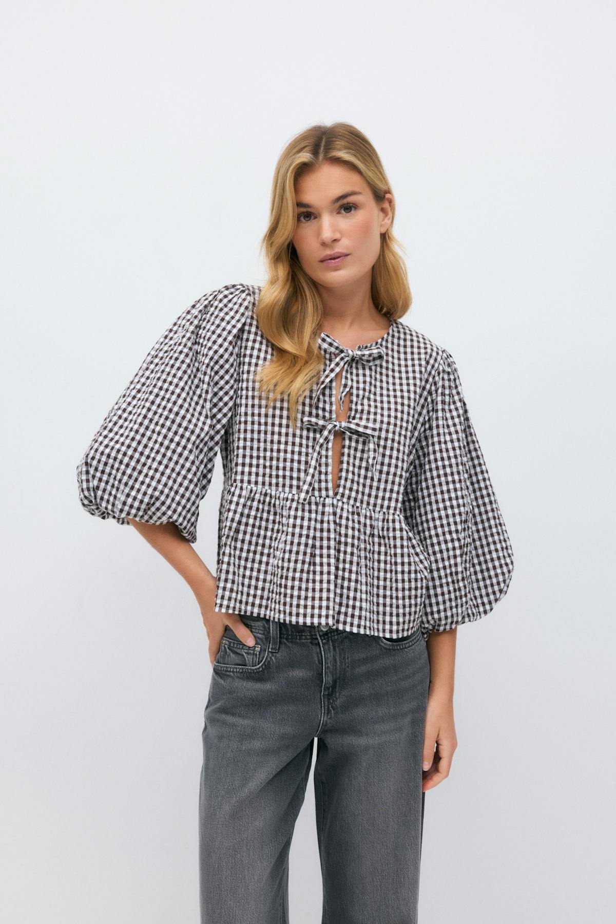 Gingham blouse - Marron