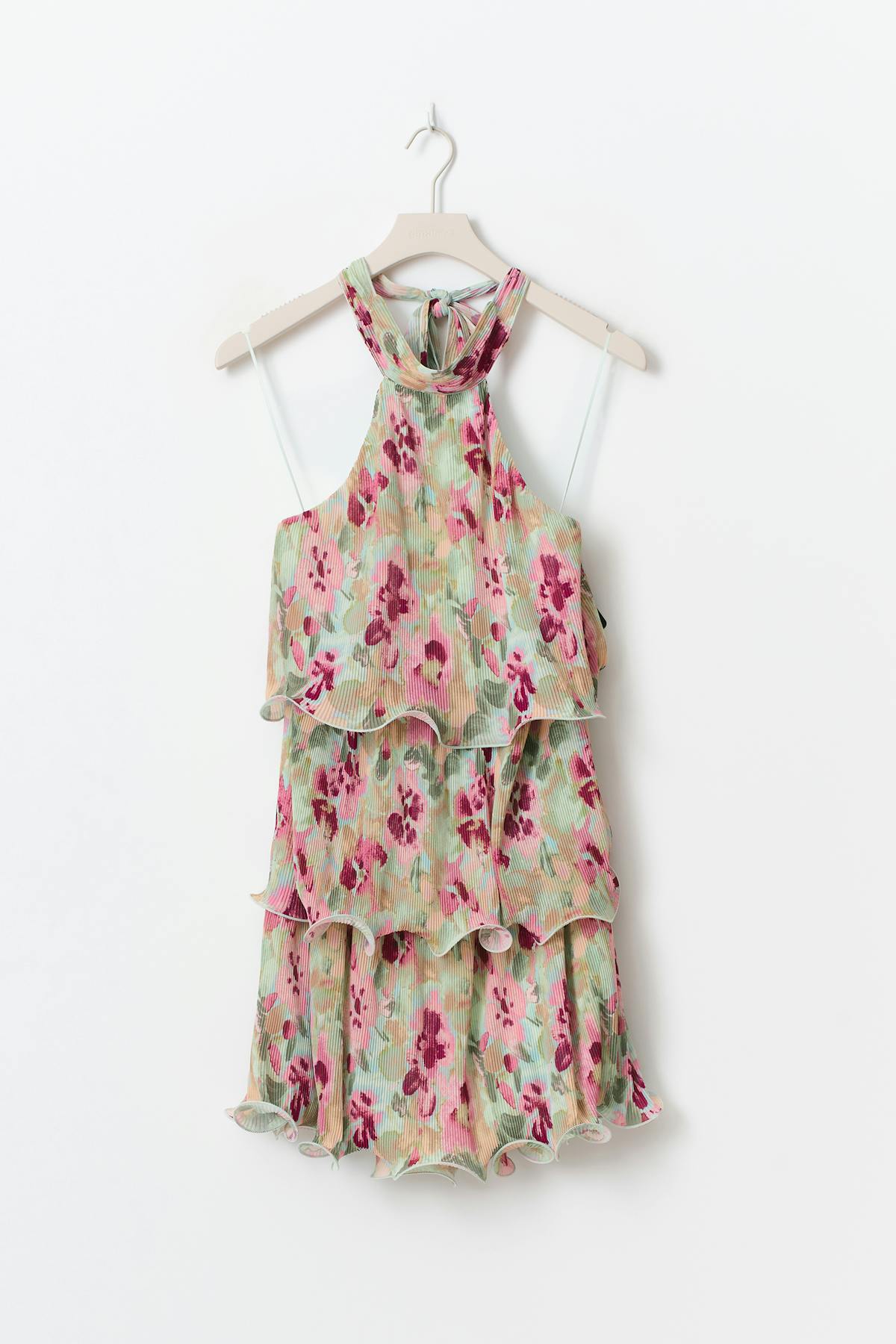 Halterneck wave edge dress - Watercolor aop