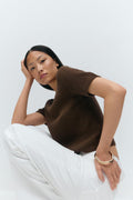 Knitted linen blend tee - Chestnut
