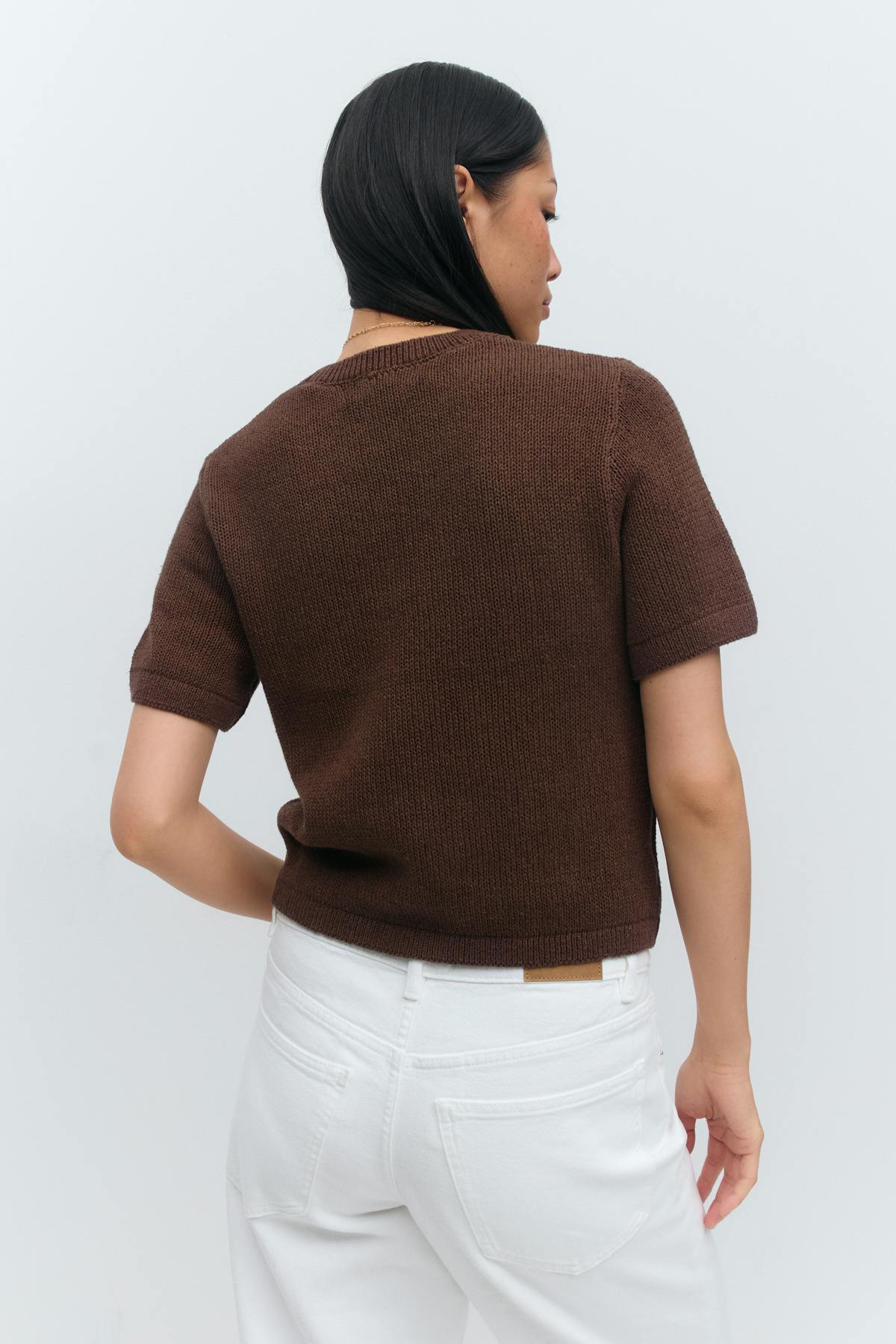 Knitted linen blend tee - Chestnut