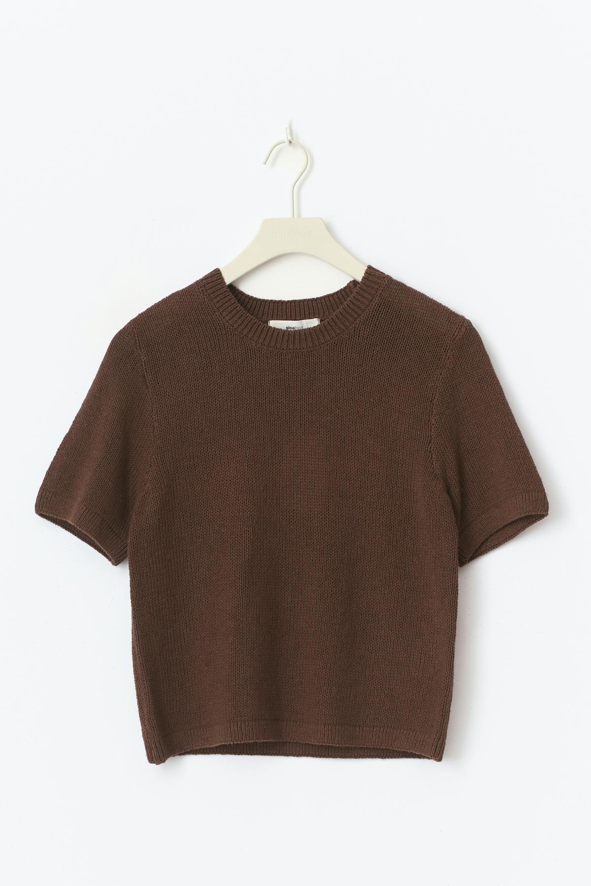 Knitted linen blend tee - Chestnut