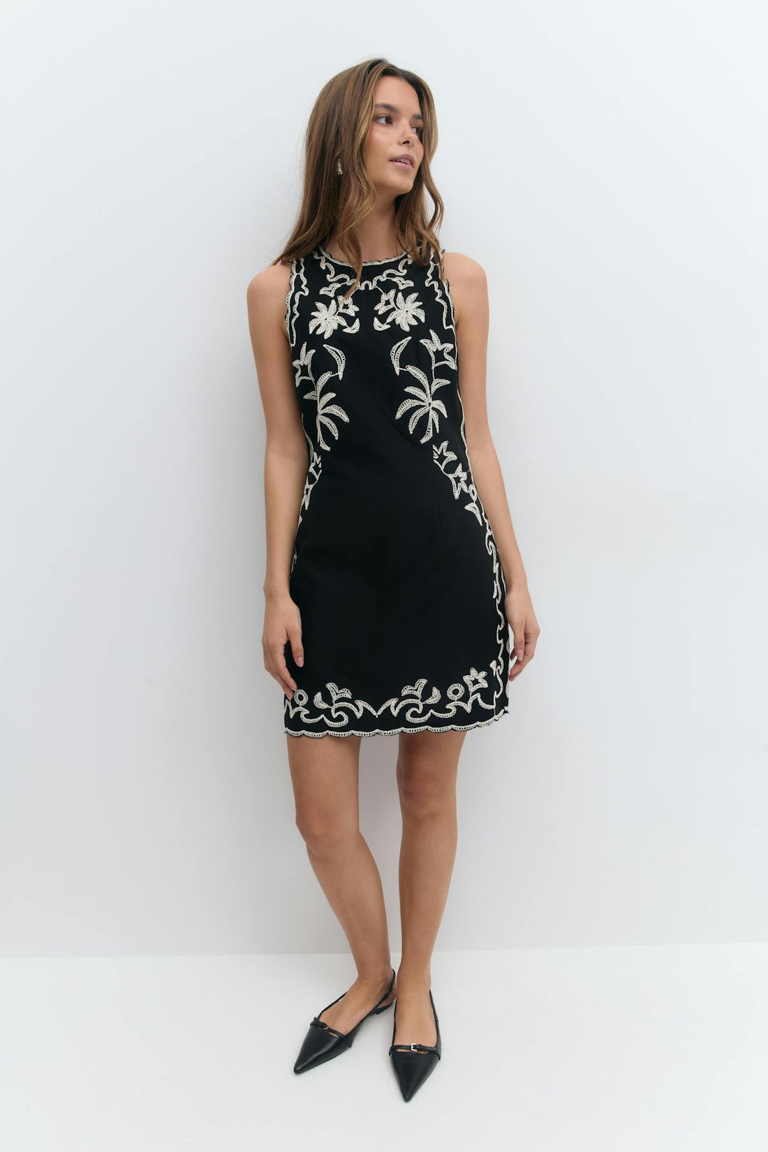 Embroidery mini dress - Noir