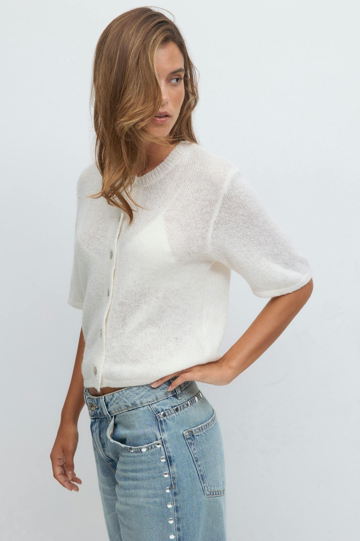 Loose knitted cardigan - Pink lady