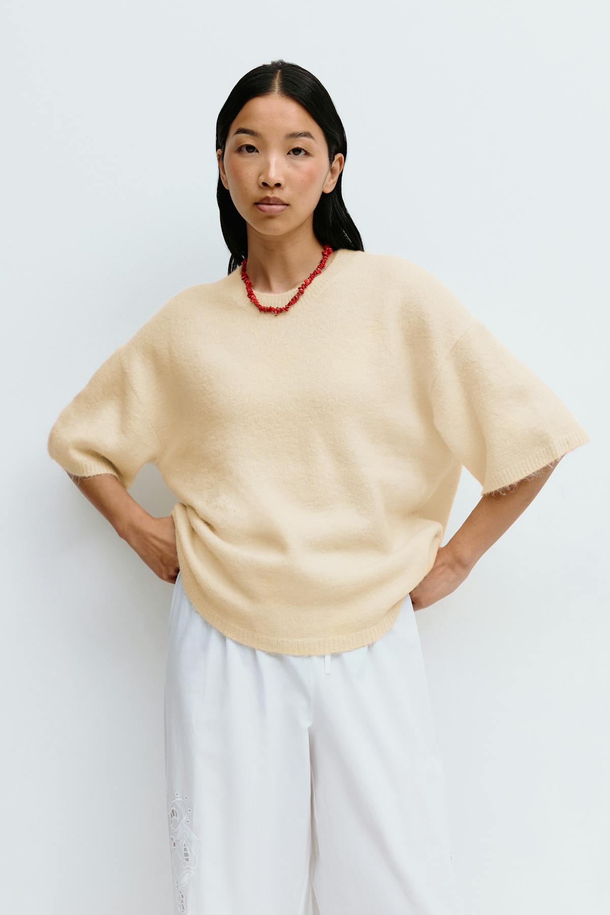 Knitted short sleeve top - New camel