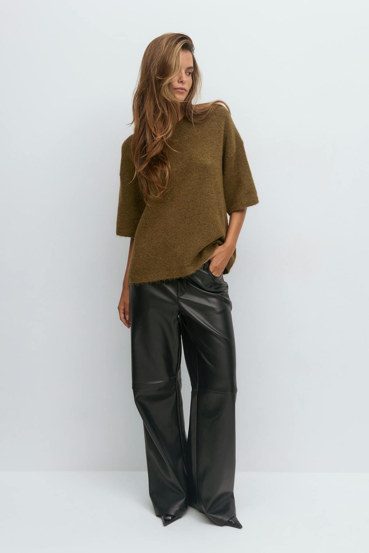 Knitted short sleeve top - Lt grey melange