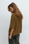 Knitted short sleeve top - Lt grey melange