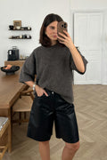 Knitted short sleeve top - Lt grey melange